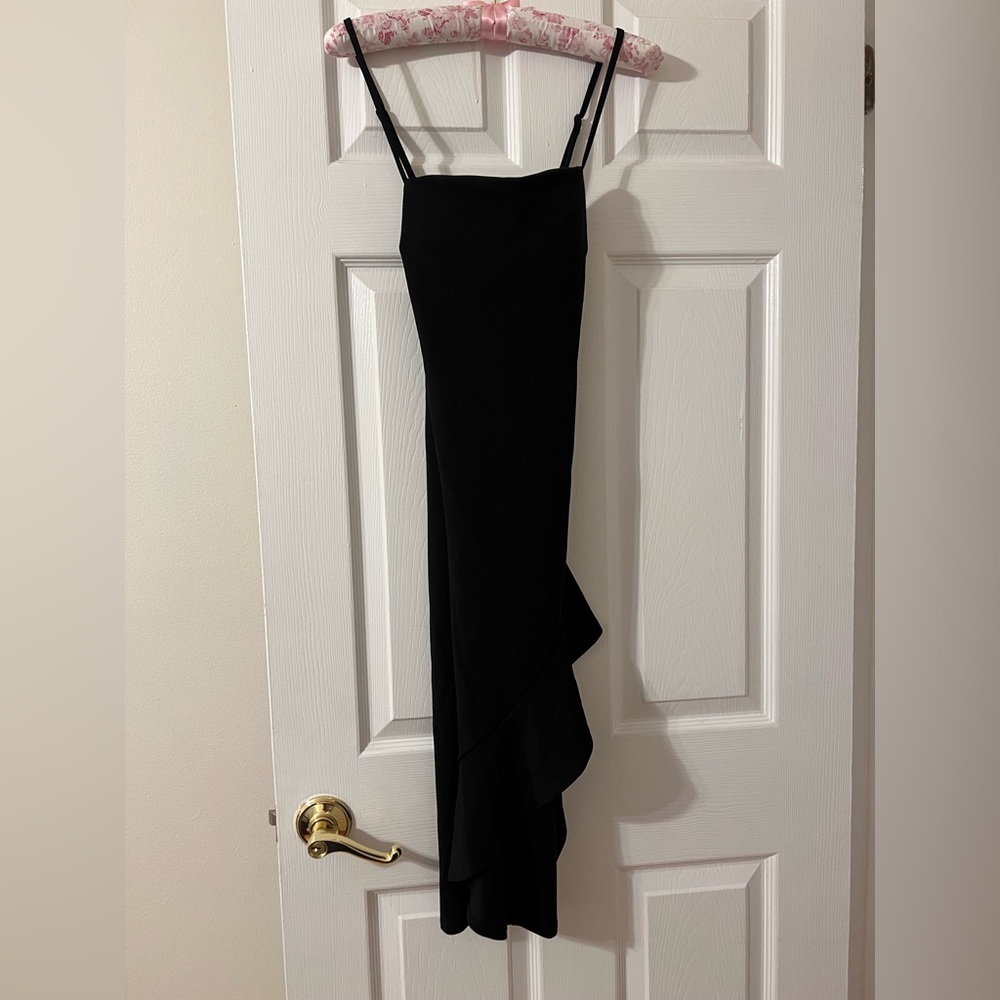 Crystal Doll Black Asymmetrical Dress  With Adjustable Spaghetti Straps